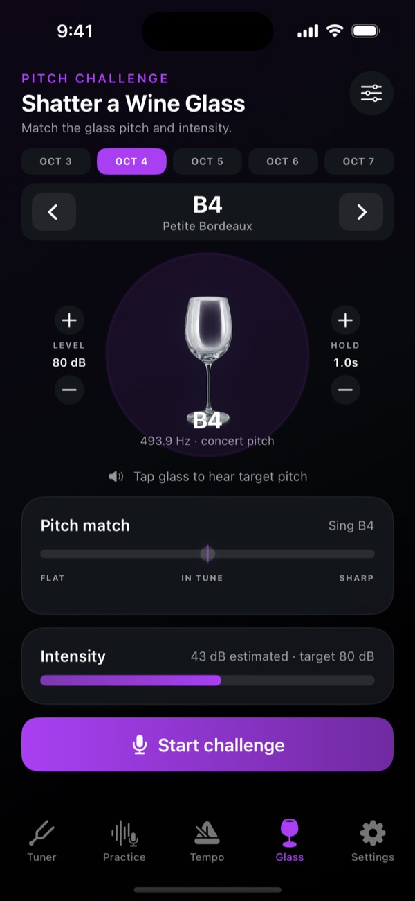 Glass Challenge training screen